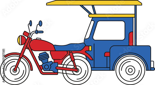A traditional red and blue Philippine tricycle offers a unique travel experience.