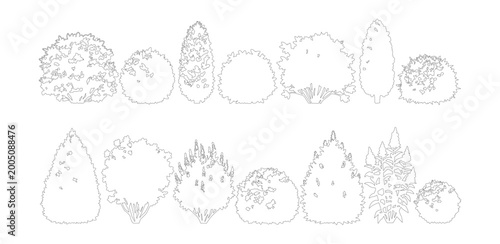 Valokuva Minimalist tree outline vector set, 14 architectural landscape plant icons, thin
