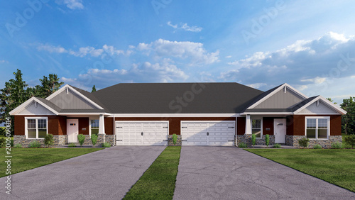 Foto 3D render of a modern duplex house architectural visualization with brick facade