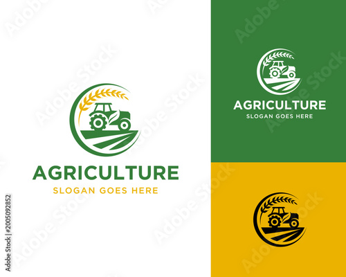 Agriculture Tractor Farm Logo With Wheat and Field Emblem
