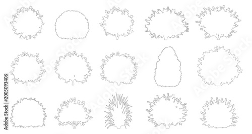 Bild auf Leinwand Minimalist tree crown outline icons, set of 15 architectural landscape symbols,