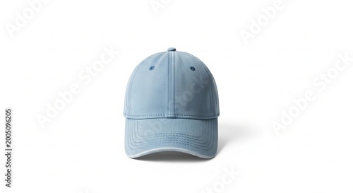 Light blue casual baseball cap with curved brim isolated on transparent background