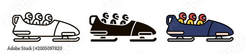 Foto Bobsleigh icon set for winter sports competition outline, solid and color styles