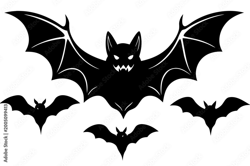Fototapeta premium Halloween bat icon vector, Halloween bat vector illustration, bat icon black symbol 