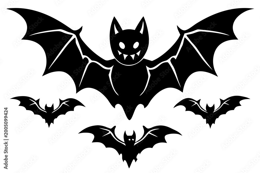 Fototapeta premium Halloween bat icon vector, Halloween bat vector illustration, bat icon black symbol 