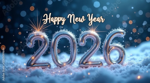 Frosted metallic numbers celebrating new year with sparkling lights celebration 2026