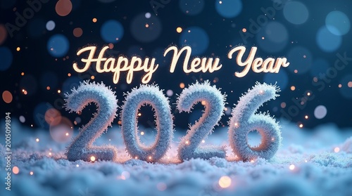 Frosted numbers celebrate new year with sparkling lights celebration 2026