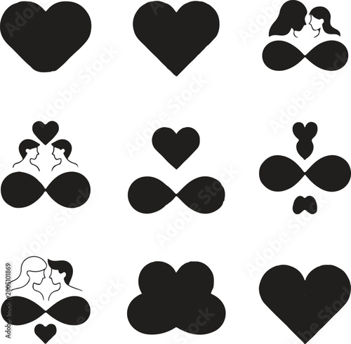 Elegant black and white love vector design with minimal hearts and clean line art style, perfect for modern branding, wedding cards, posters and social media, fully editable scalable artwork