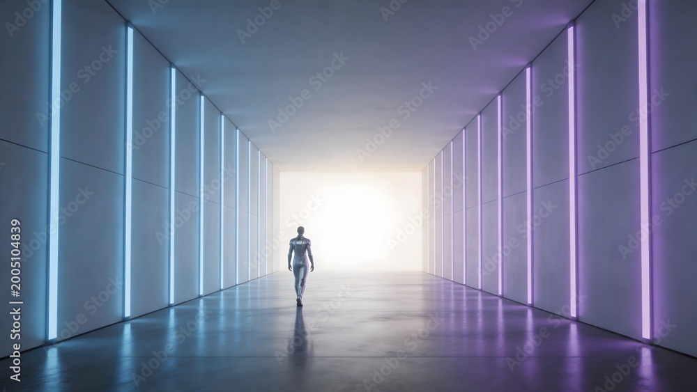 Fototapeta premium Person walking in futuristic corridor