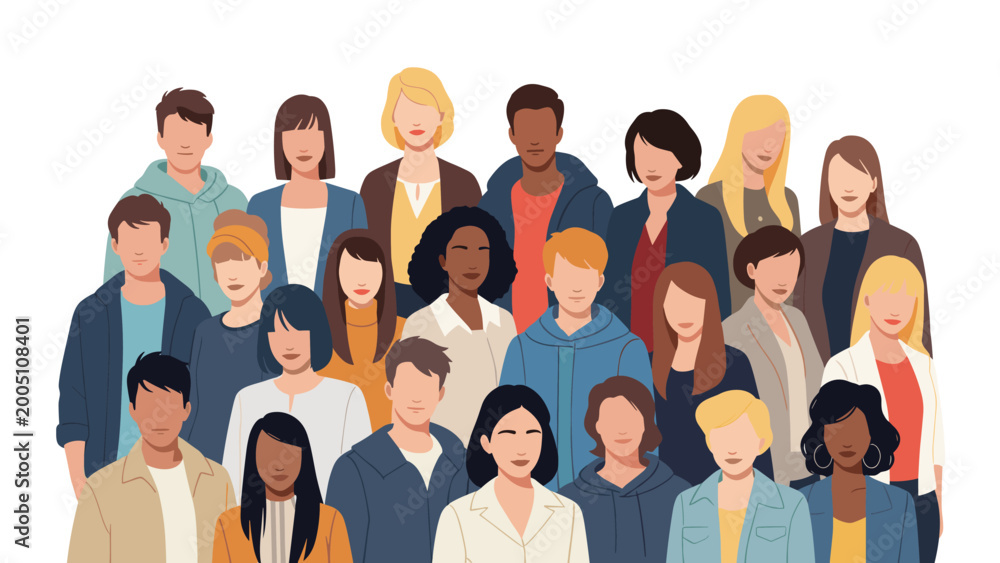 Obraz premium Large and diverse group of multiethnic people standing together in a crowd representing humanity, community, and social equality.