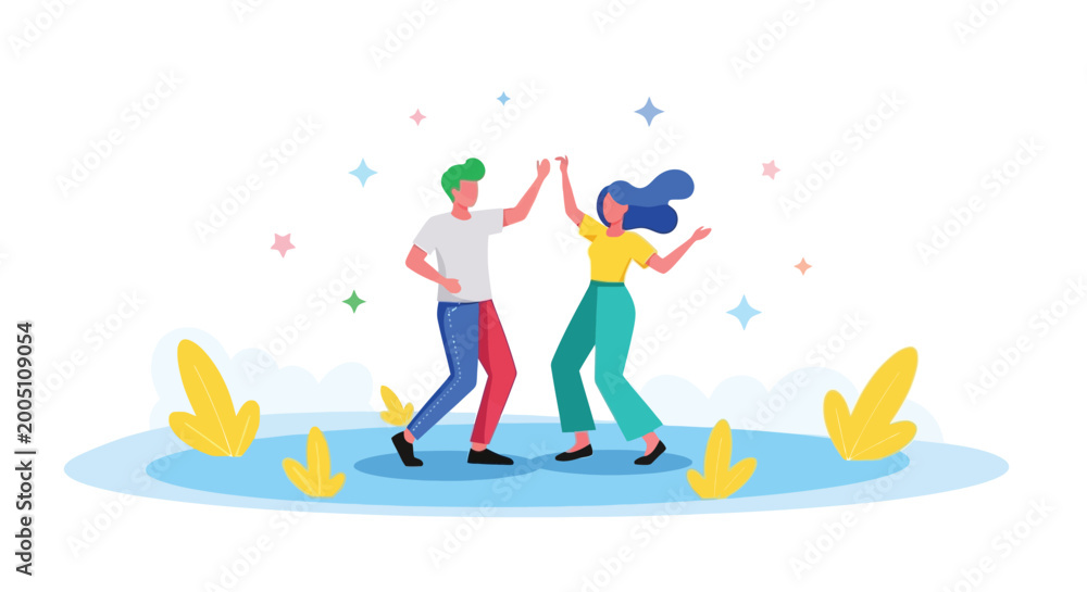 Fototapeta premium Dancing couple illustration with sparkles joyful and celebratory