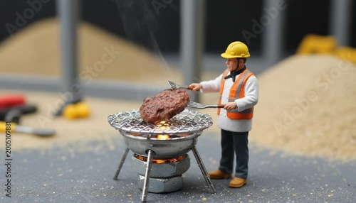 Tiny chef constructs a grilling masterpiece on a sunny day in a playful garden setting