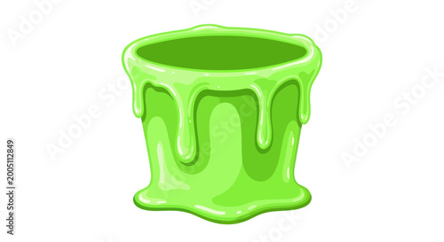 Foto Green Goo Dripping from a Container, Slimy Substance, Cartoon Style