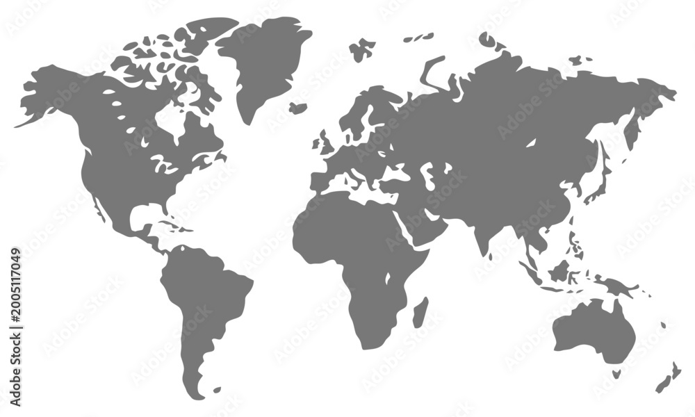 Fototapeta premium World map silhouette detailed continents countries, gray global geography outline, world map continent shapes vector illustration clean modern design.