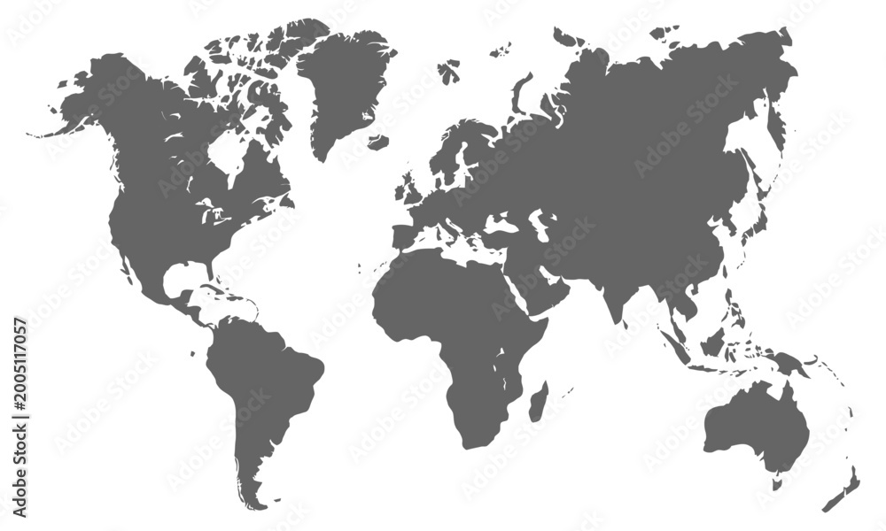 Fototapeta premium World map silhouette detailed continents countries, gray global geography outline, world map continent shapes vector illustration clean modern design.