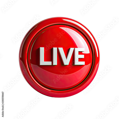 Shiny red 3D button with white text displaying 'LIVE' on a black background.