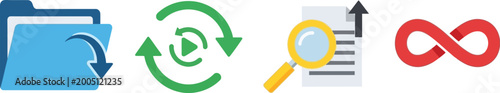Folder download, refresh cycle, document search, and infinity loop icons provide essential navigation and functionality elements for modern software interfaces.