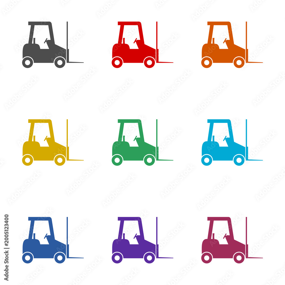Naklejka premium Forklift simple icon isolated on white background. Set icons colorful
