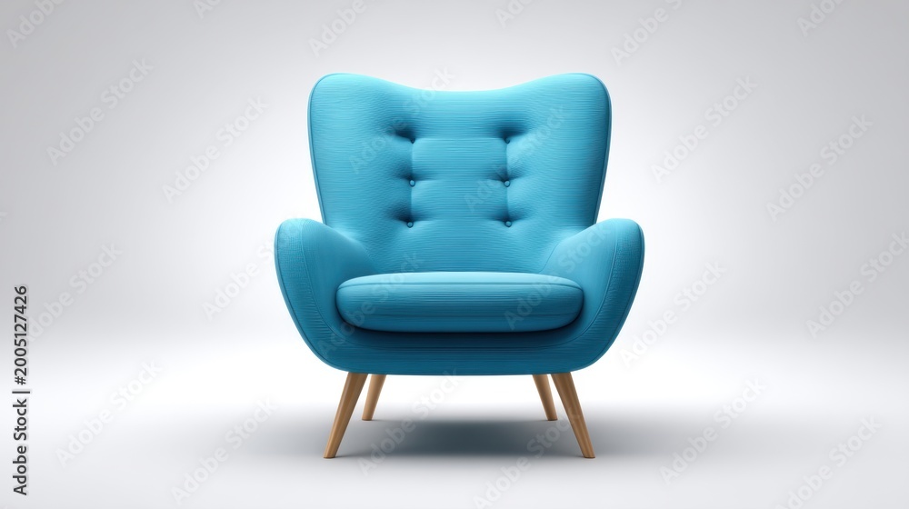 Fototapeta premium Blue Armchair Design with Curved Lines and Wooden Legs for Modern Living Space or Interior Decoration Inspiration
