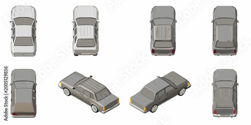 Foto Station wagon car blueprints isometric views on white background