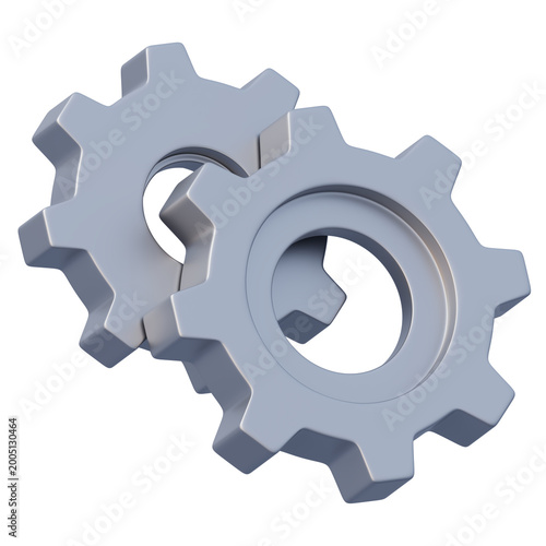 Фотография Two cogwheel 3d mechanical gear pair for industrial machinery operation and auto