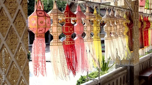 Many Color paper flag in temple of Thailand,For Buddha worship