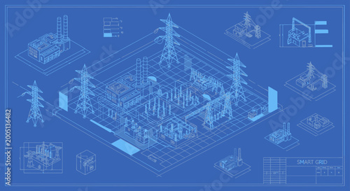 Photos Blueprint of a Futuristic City Power Grid and Infrastructure.