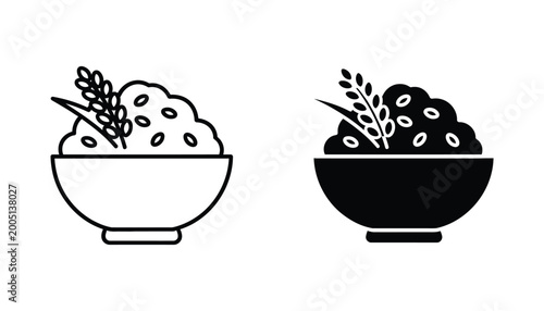 Photos Traditional bowl of cooked rice with grain stalks Asian cuisine staple food simp