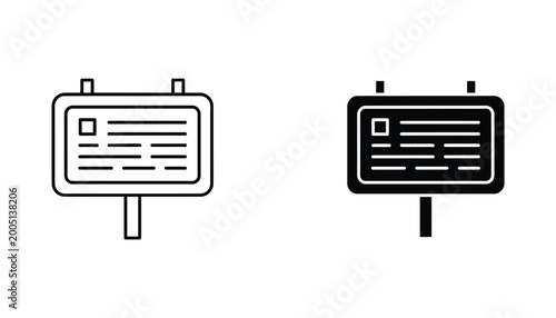 Fotografía Roadside information board icon with text lines in outline and solid black vecto