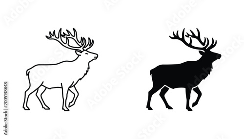 Fotografi Majestic stag deer profile in outline and solid black silhouette for wildlife th