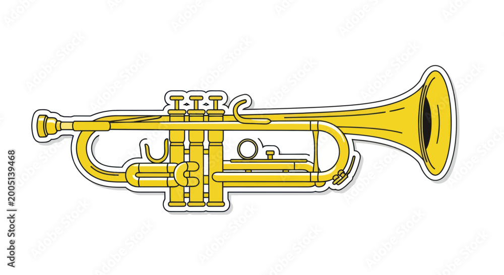 Obraz premium Golden Trumpet Musical Instrument Icon with White Background