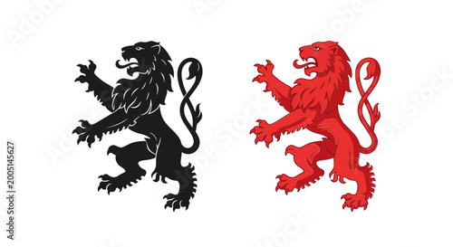 Black and Red Lion Symbols, Heraldic Animal Emblems
