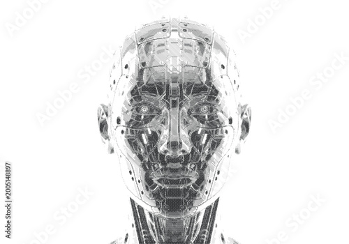 Artificial Intelligence Robot Head Illustration with Crosshatch Shading