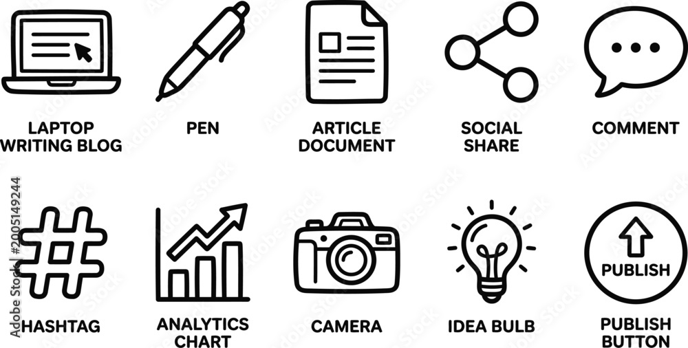 Fototapeta premium Content creation and blogging icons for creative writing and publishing.