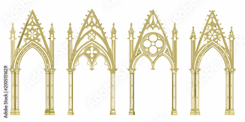 Принти на полотні gothic archways vector illustration set ornate golden design on white