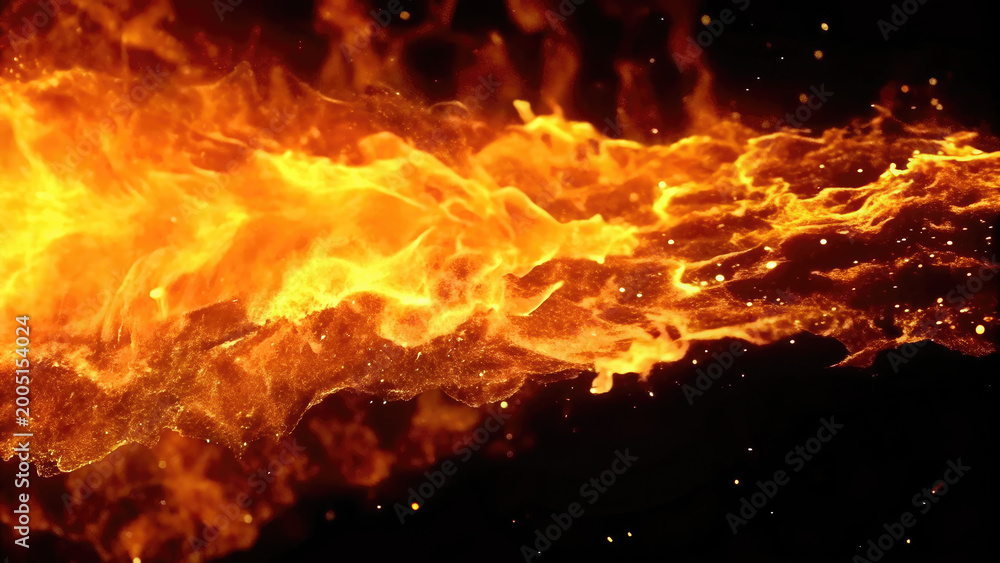 Fototapeta premium Cinematic fire explosion transition effect concept. Vibrant flames dancing in the dark, showcasing fiery beauty.