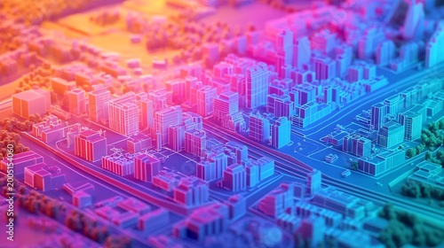 Aerial Smart Urban Planning Model Showcasing Ai Driven Efficiency Metrics Other Colored Background