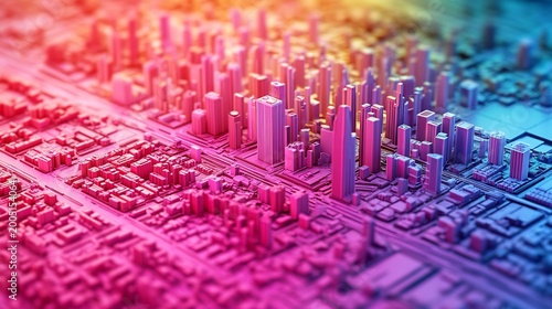 Aerial Smart Urban Planning Model Showcasing Ai Driven Efficiency Metrics Other Colored Background