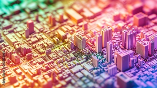 Aerial Smart Urban Planning Model Showcasing Ai Driven Efficiency Metrics Other Colored Background