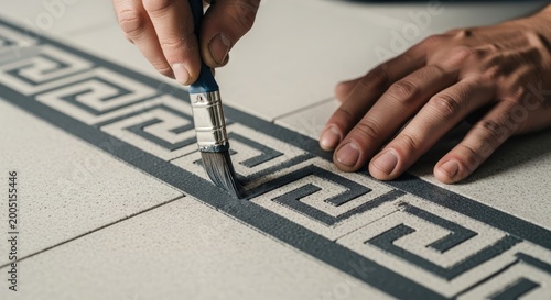 Craftsman Hand Painting Detailed Greek Key Meander Border Pattern for Stylish Home Decor