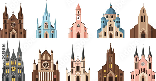 Obraz na plátne Church building facade collection with cathedral architecture religious temple e