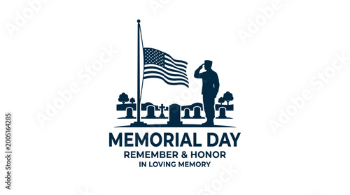 Memorial Day Soldier Silhouette Vector with USA Flag and Cemetery