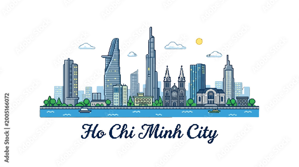 Fototapeta premium Modern Ho Chi Minh City skyline featuring iconic skyscrapers and urban landscape highlights