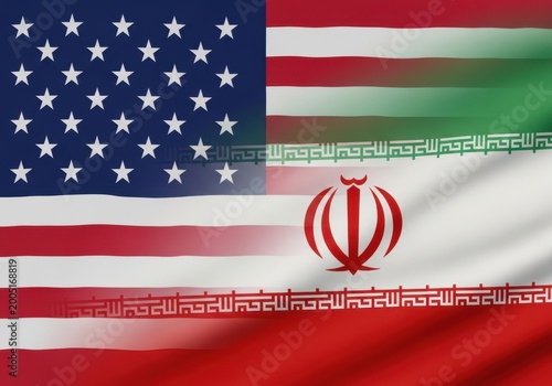 Fusion of american and iranian flags in symbolic unity