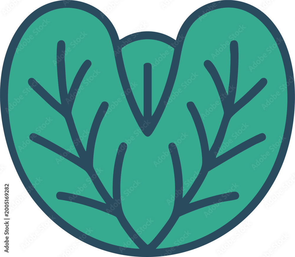 Obraz premium Two Green Leaves Icon with Blue Veins stylized