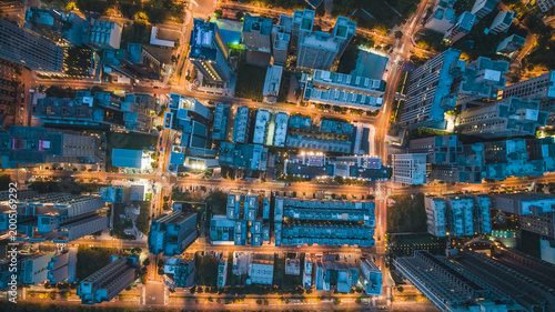 Top View of City Street - City, Building, Real estate concept image. Birds eye top view use the drone, shot in Zhubei City, Hsinchu, Taiwan.