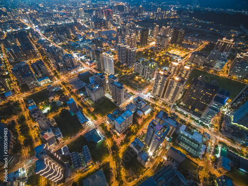 Aerial View of Zhubei City - City, Building, Real estate concept image. Birds eye view use the drone, shot in Zhubei City, Hsinchu, Taiwan.