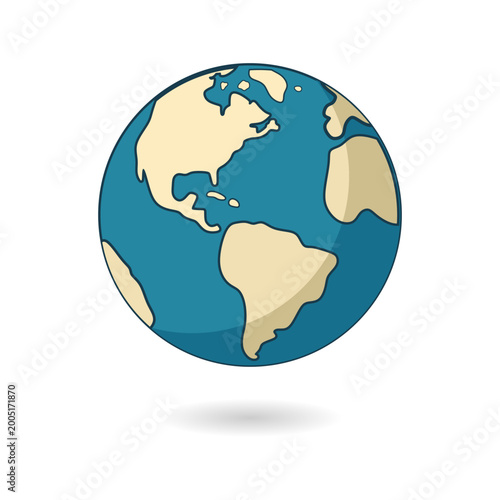 Earth Icon Vector - Planet Globe, World Map and Global Symbol Outline Illustration
