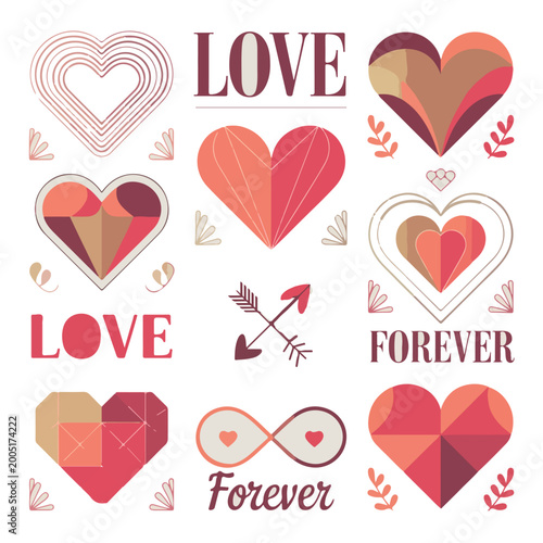 Vibrant colourful love vector design featuring playful shapes, hearts and smooth gradients, perfect for romantic branding, posters, social media cards and modern creative projects, fully editable