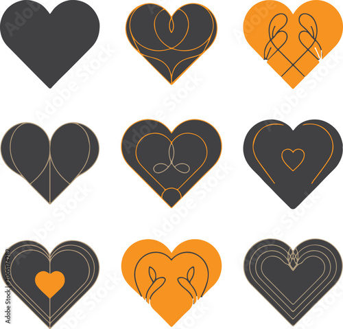 Vibrant colourful love vector design featuring playful shapes, hearts and smooth gradients, perfect for romantic branding, posters, social media cards and modern creative projects, fully editable